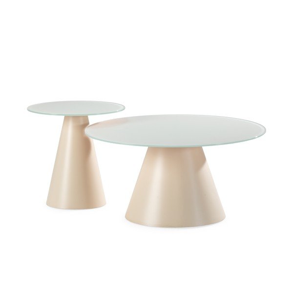 Krémové kulaté konferenční stolky v sadě 2 ks se skleněnou deskou ø 80 cm Vida – MOME