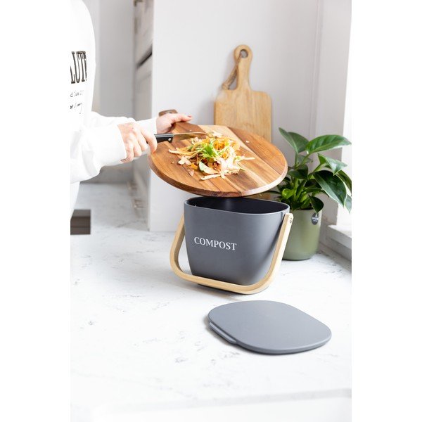 Tmavě šedá bambusová nádoba na kompostovatelný odpad Kitchen Craft Natural Elements-image-1
