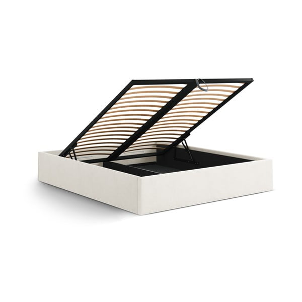 Krémová čalouněná dvoulůžková postel s úložným prostorem/bez čela s roštem 140x200 cm Susan – Micadoni -image-3