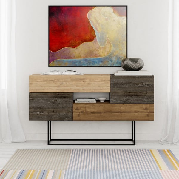 Nízká komoda v dekoru dubu v hnědo-přírodní barvě 145x82 cm Titan – Marckeric-image-2