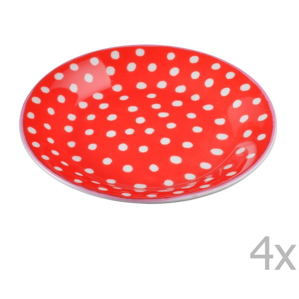 Sada 4 porcelánových talířků s puntíky Oilily 10 cm, červená