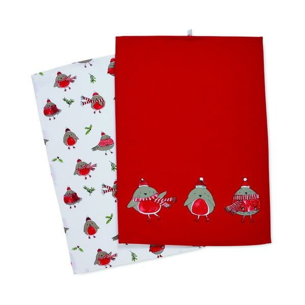 Bavlněné utěrky v sadě 2 ks s vánočním motivem 50x70 cm Christmas Robins – Catherine Lansfield