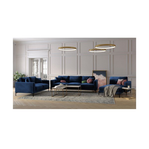 Námořnicky modrá sametová pohovka Kooko Home Harmony, 158 cm-image-4