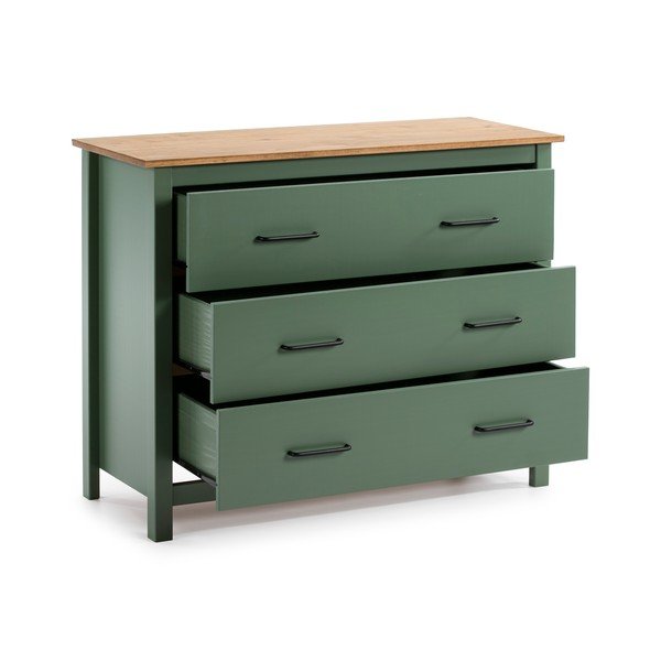 Nízká komoda z borovicového dřeva v zeleno-přírodní barvě 100x80 cm Miranda – Marckeric-image-3