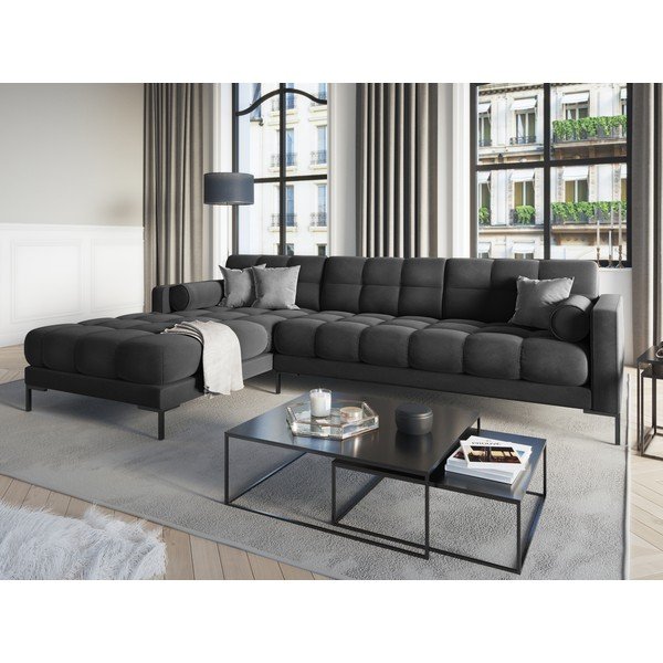 Tmavě šedá sametová rohová pohovka Cosmopolitan Design Bali, levý roh-image-1