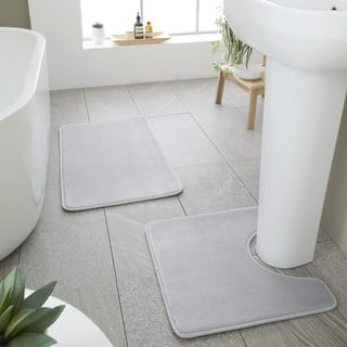 Světle šedé WC koupelnové předložky z paměťové pěny v sadě 2 ks 50x80 cm Anti-Bacterial – Catherine Lansfield