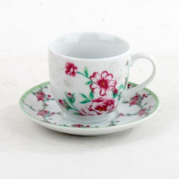 Porcelánová sada hrníčků na čaj Roses, 6 ks, green/pink