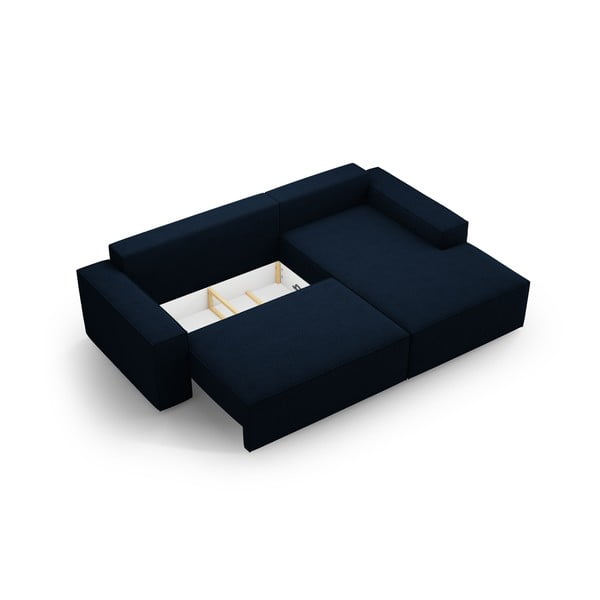 Tmavě modrá rozkládací rohová pohovka z textilie bouclé (pravý roh) Jodie – Micadoni Home-image-4