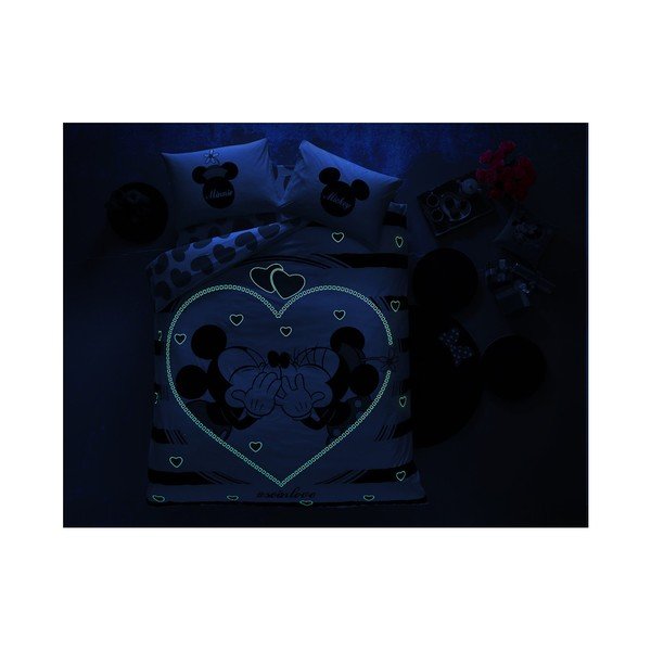 Bavlněné povlečení s prostěradlem na dvoulůžko Tac Mickey & Minnie Amour, 200 x 220 cm-image-1