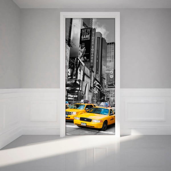 Adhezivní samolepka na dveře Ambiance Time Square Taxis