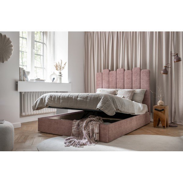 Růžová čalouněná dvoulůžková postel s úložným prostorem s roštem 160x200 cm Dreamy Aurora – Miuform-image-4