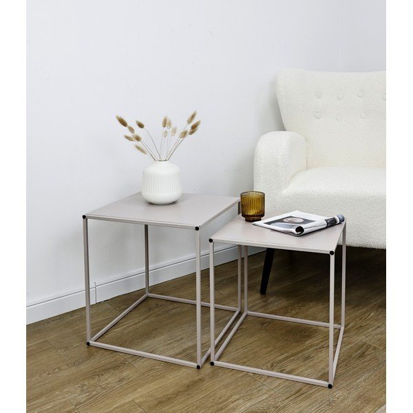 Béžové kovové konferenční stolky v sadě 2 ks 38x38 cm Alrik – Yes Everyday-image-1