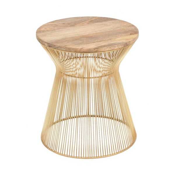 Odkládací stolek ve zlaté barvě s dřevěnou deskou WOOX LIVING Chloe, ⌀ 40 cm