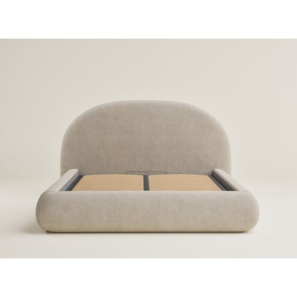 Béžová čalouněná dvoulůžková postel s úložným prostorem s roštem 160x200 cm Maumere – Maison de Rêve-image-2