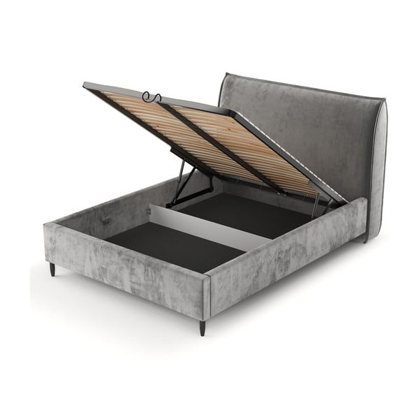 Šedá čalouněná dvoulůžková postel s úložným prostorem s roštem 180x200 cm Shell – Maison de Rêve-image-4