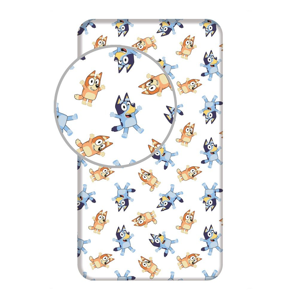 Biele napínacie bavlnené detské prestieradlo na jednolôžko 90x200 cm Bluey – Jerry Fabrics