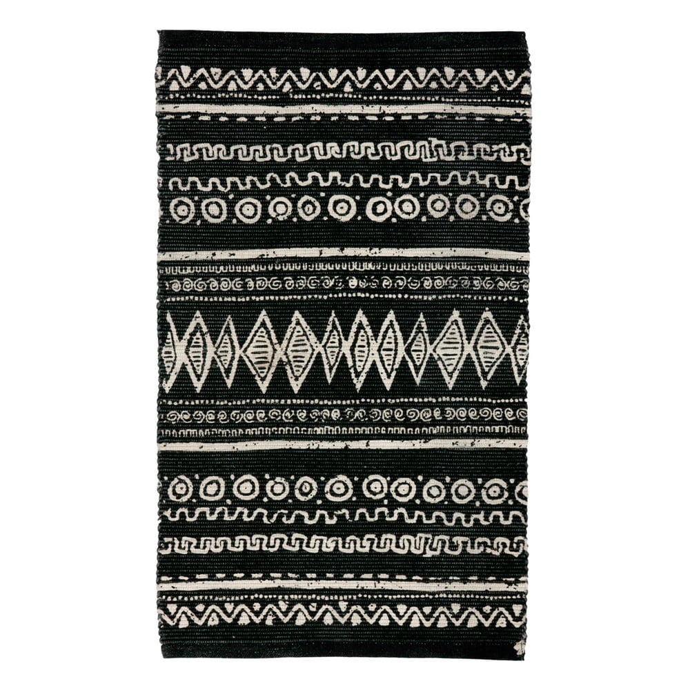 Černo-bílý bavlněný koberec Webtappeti Ethnic, 55 x 180 cm