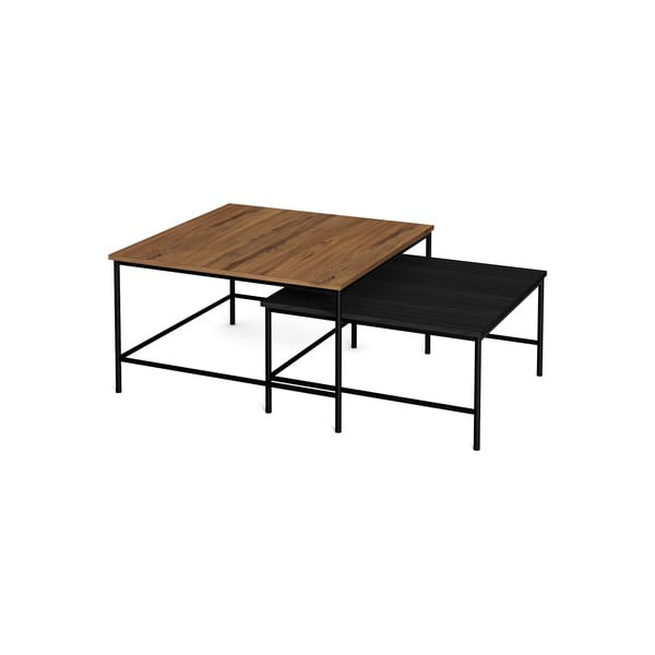 Černé/přírodní konferenční stolky s deskou v dekoru ořechového dřeva v sadě 2 ks 80x80 cm Fiorenza – Marckeric-image-2