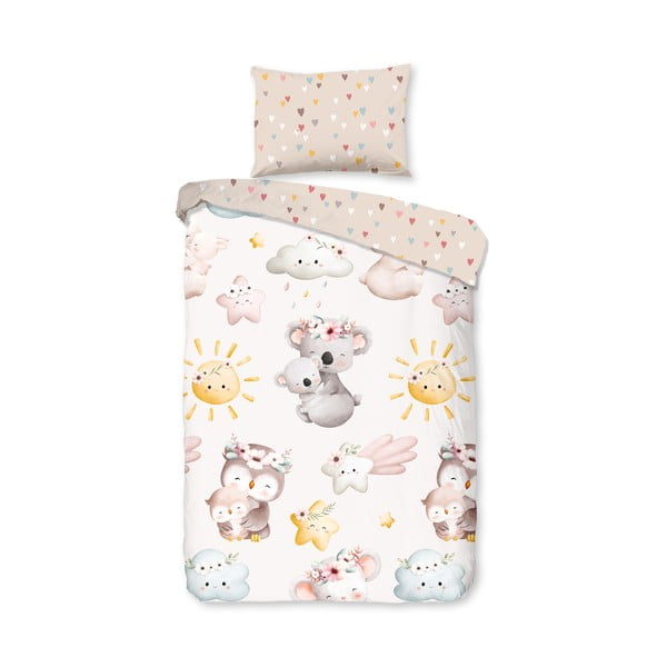 Hnědé/béžové bavlněné dětské povlečení do postýlky 100x135 cm Hugs – Good Morning