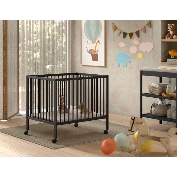 Antracitová dětská ohrádka z bukového dřeva s nastavitelnou výškou/na kolečkách 95x75 cm Dino – Vipack-image-1