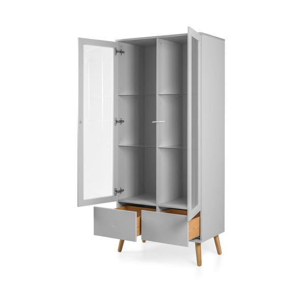 Šedá vitrína s nohami z dubového dřeva Tenzo Dot, výška 175 cm-image-3