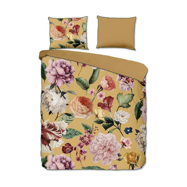 Okrově žluté povlečení na dvoulůžko/prodloužené z bavlněného saténu 240x220 cm Fiori – Descanso