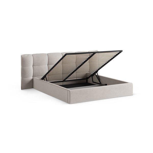 Béžová čalouněná dvoulůžková postel s úložným prostorem s roštem 200x200 cm Eric – Micadoni -image-2