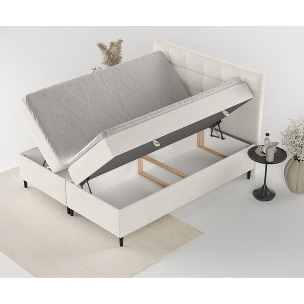 Krémová boxspring postel s úložným prostorem 140x200 cm Urbaneo – Maison de Rêve-image-2