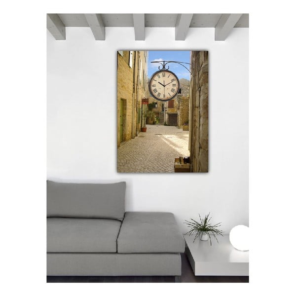 Obraz s hodinami Prosluněná ulice, 60x40 cm