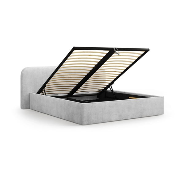 Světle šedá čalouněná dvoulůžková postel s úložným prostorem s roštem 160x200 cm Elizabeth – Micadoni -image-2