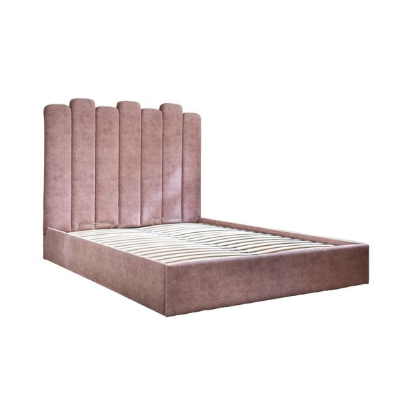Růžová čalouněná dvoulůžková postel s úložným prostorem s roštem 180x200 cm Dreamy Aurora – Miuform