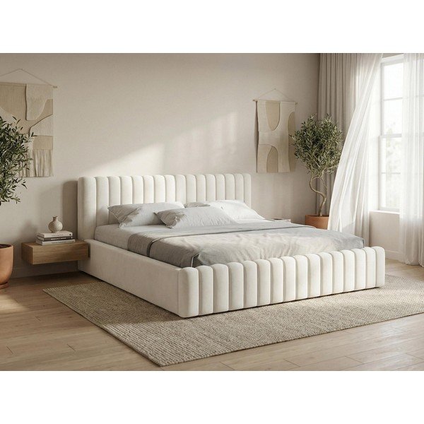 Tmavě zelená čalouněná dvoulůžková postel s úložným prostorem s roštem 140x200 cm Lemi – Makamii-image-1