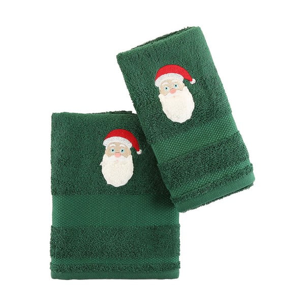 Sada 2 zelených ručníků s vánočním motivem Santa Christmas