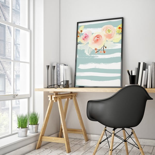 Plakát s květinami, modro-bílé pozadí, 30 x 40 cm-image-1