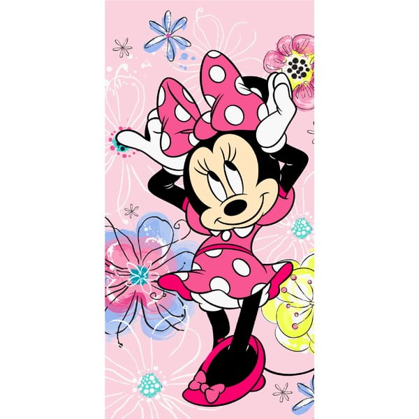 Růžová bavlněná dětská osuška 70x140 cm Minnie "Pink bow" – Jerry Fabrics