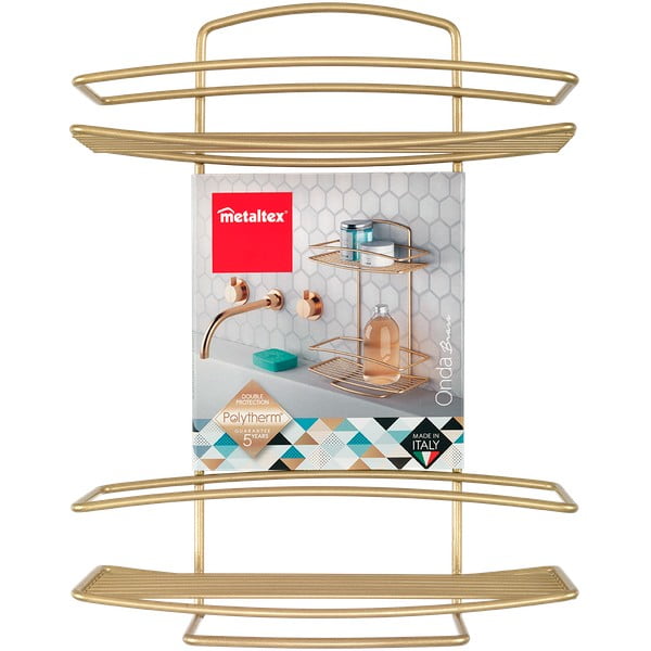 Ocelová koupelnová polička ve zlaté barvě Onda – Metaltex-image-2