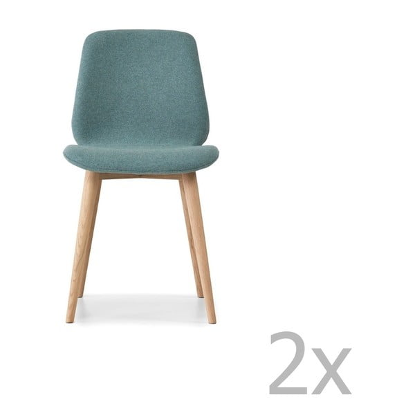 Sada 2 světle modrých jídelních židlí s nohami z masivního dubového dřeva WOOD AND VISION Cut