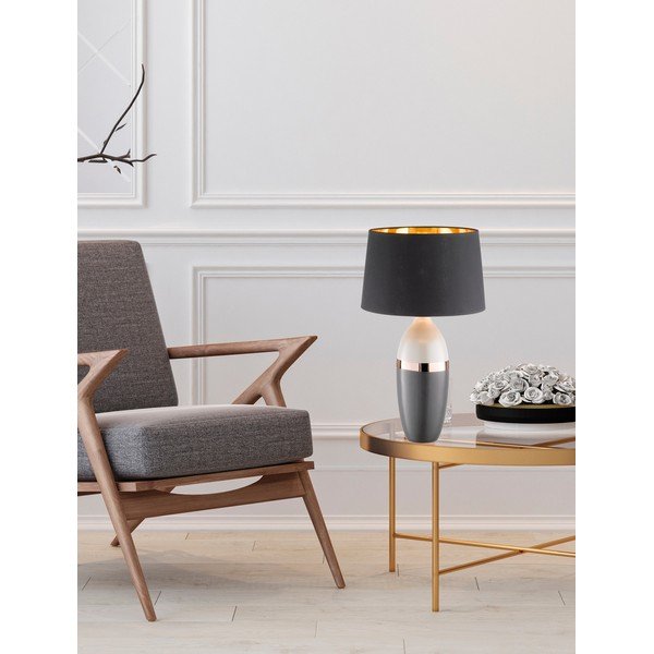 Černá/šedá stolní lampa s textilním stínidlem (výška 45 cm) Foro – Fischer & Honsel-image-1