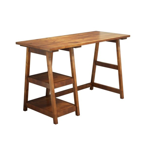 Hnědý pracovní stůl z borovicového masivu Perla