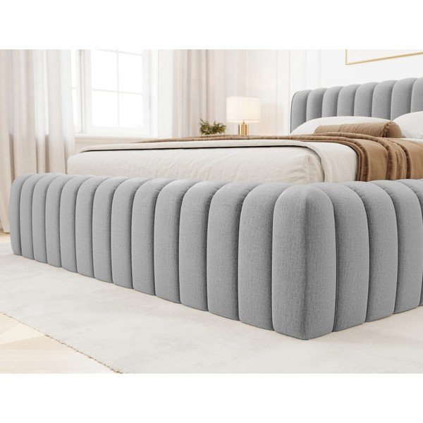 Světle šedá čalouněná dvoulůžková postel s úložným prostorem s roštem 160x200 cm Carilla – ELTAP-image-3