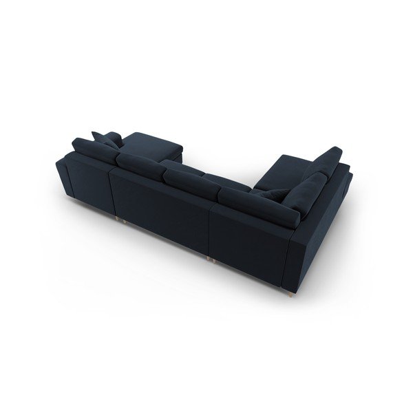 Tmavě modrá sametová rozkládací/s úložným prostorem rohová pohovka (levý roh/do "U") Kyoto – Cosmopolitan Design-image-4