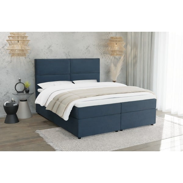 Tmavě modrá boxspring postel s úložným prostorem 140x200 cm Rico – Ropez-image-1