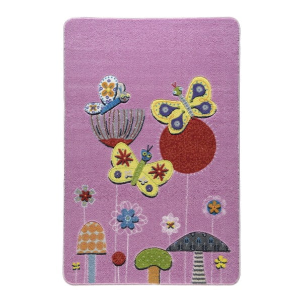 Dětský růžový koberec Confetti Butterfly Efect, 133 x 190 cm