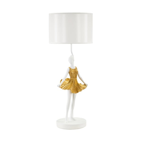 Stolní lampa s textilním stínidlem v bílo-zlaté barvě (výška 90,5 cm) Dancer – Mauro Ferretti