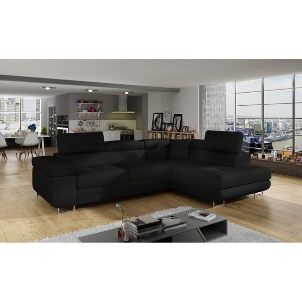 Černá rozkládací/s úložným prostorem rohová pohovka (pravý roh/do L) Anton – ELTAP-image-3