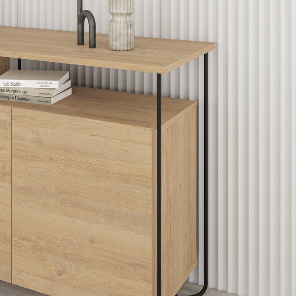 Nízká komoda v dekoru dubu v přírodní barvě 130x80 cm Dilly – Marckeric-image-2