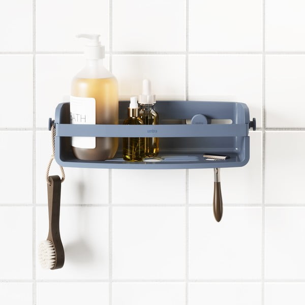 Modrá koupelnová polička z recyklovaného plastu bez vrtání Flex – Umbra-image-2