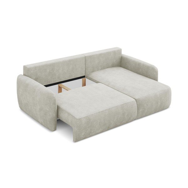 Krémová žinylková rozkládací/s úložným prostorem rohová pohovka (pravý roh/s lenoškou) Lilo – Makamii-image-3