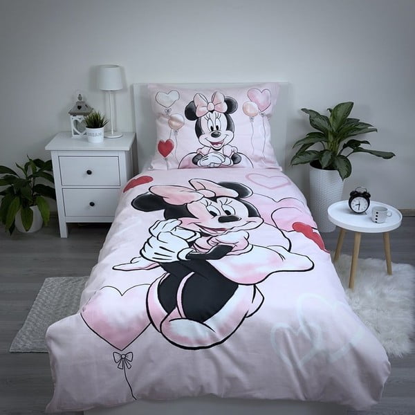 Růžové bavlněné dětské povlečení na jednolůžko 140x200 cm Minnie "Balloon" – Jerry Fabrics-image-1