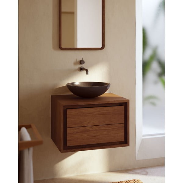 Tmavě hnědá závěsná skříňka pod umyvadlo z teakového dřeva 60x40 cm Kenta – Kave Home-image-1